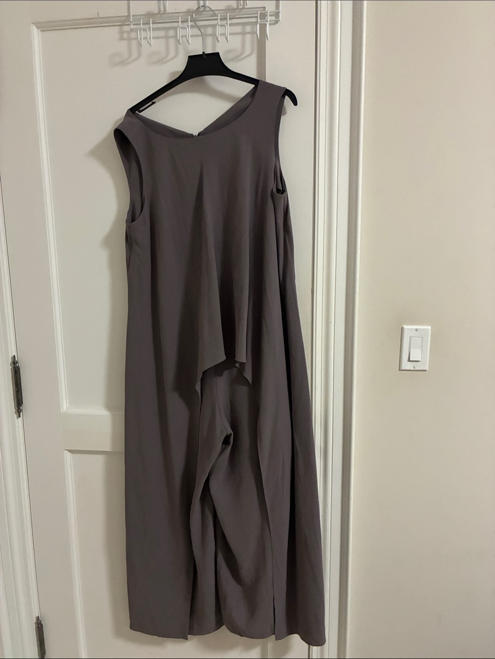 NWT Eileen Fisher 100% Silk Wide Leg Jumpsuit Dress Overlay Luna Taupe M👵MT